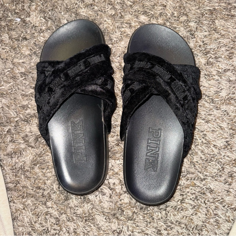PINK Victoria's Secret Black Slippers Sleek Design